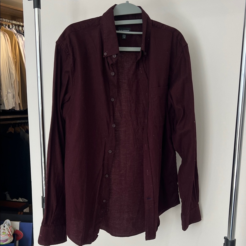 Club Monaco Burgundy Casual Button Down Shirt